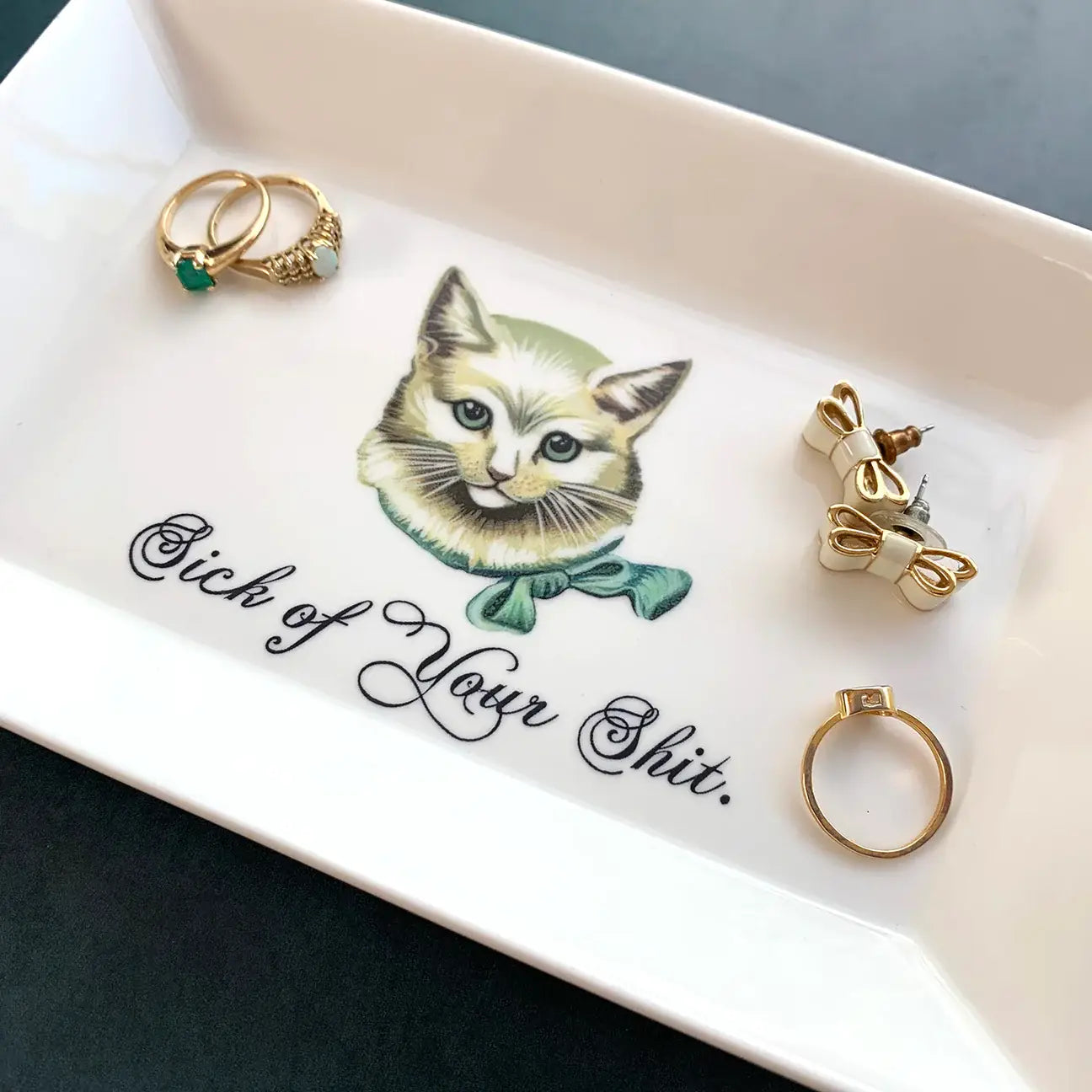 CAT TRINKET TRAY - "Sick of Your Shit."