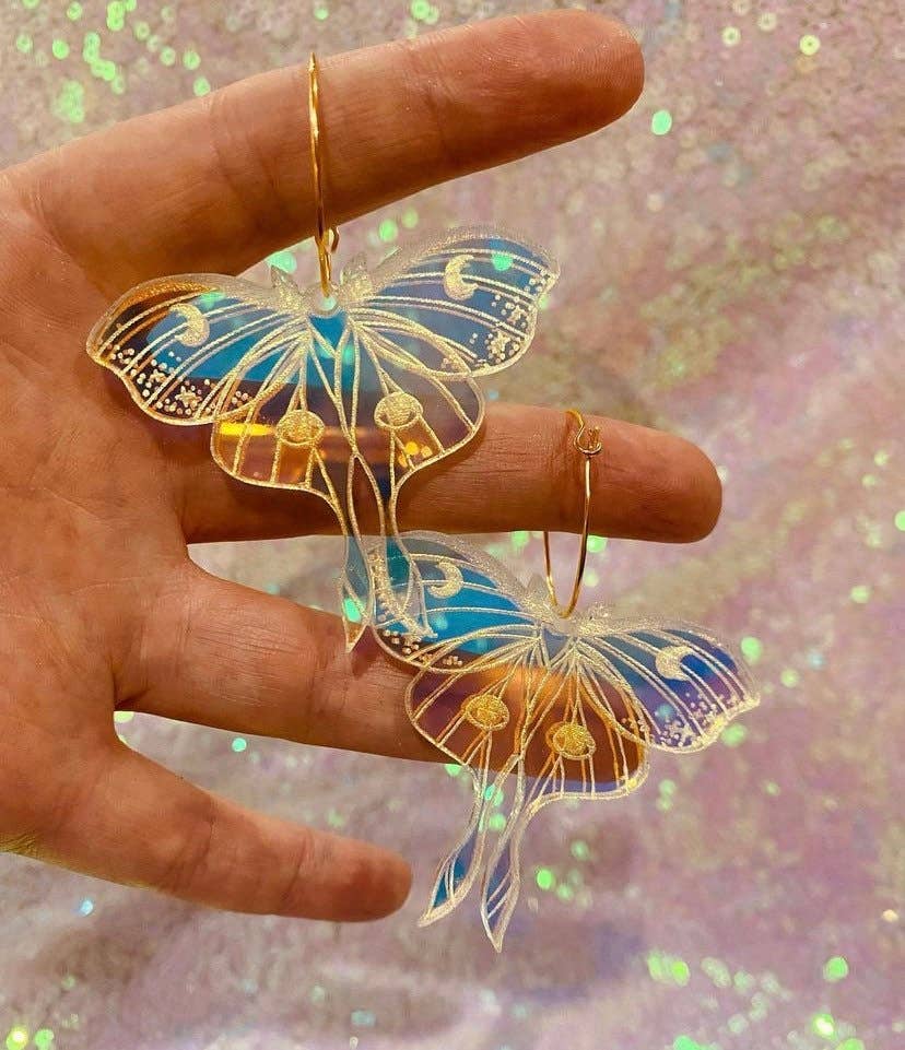 Iridescent Moth Hoop Earrings | Luna Moth Earrings