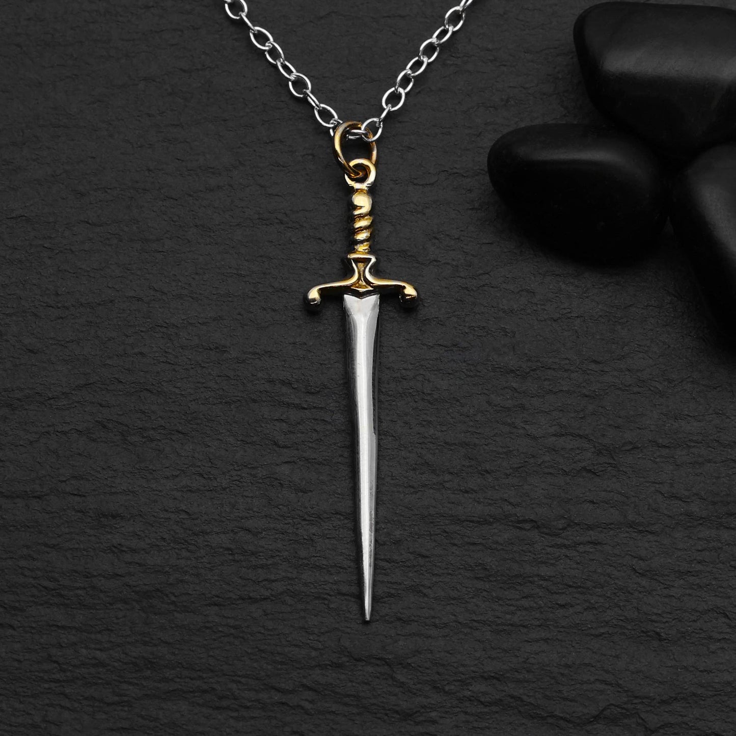 Sterling Silver Sword Necklace with Bronze Handle 18 Inch dagger