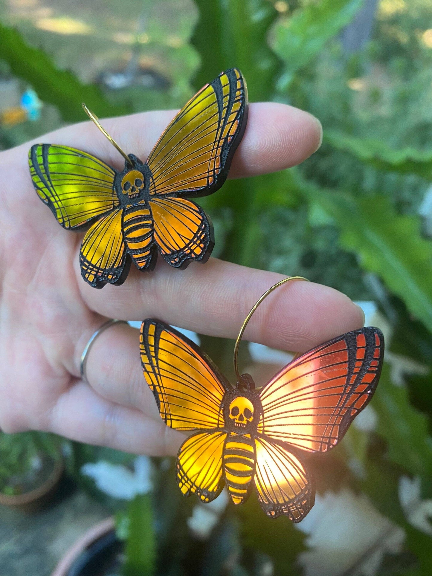 Death Head Moth Hoop Earrings | Color Changing Iridescent | Halloween Earrings | Earrings for Tunnels