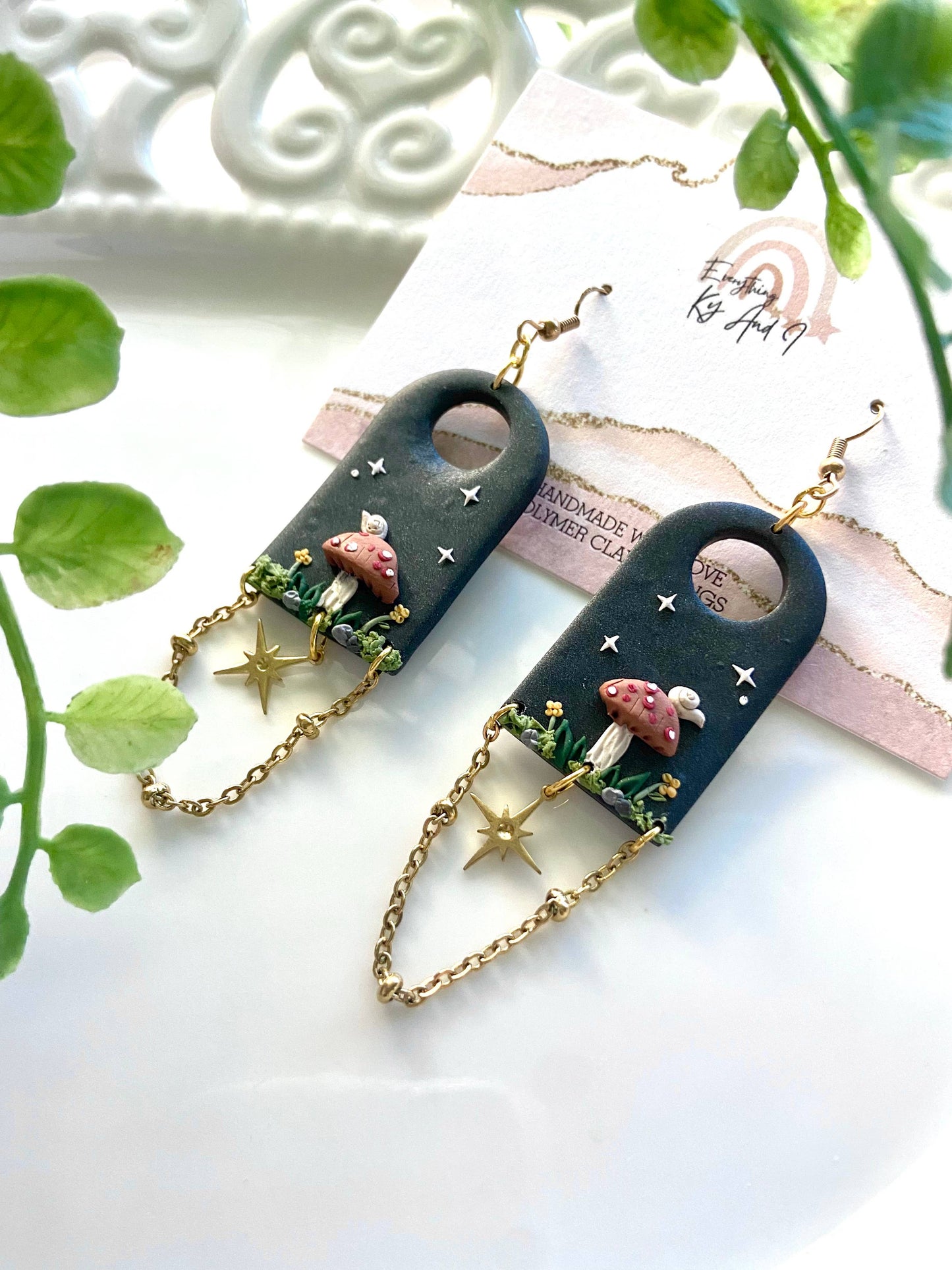 Moody Night Mushroom Earrings