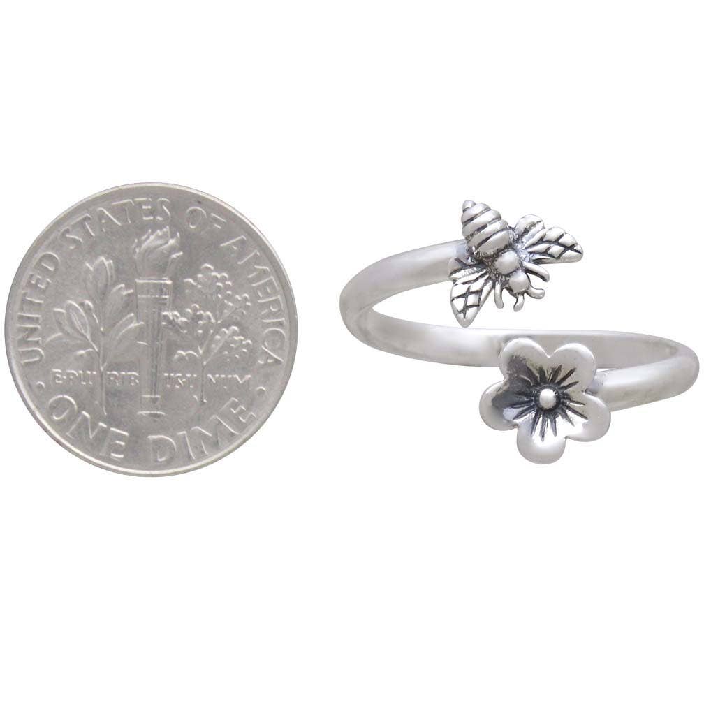 Bee and Cherry Blossom Adjustable Ring: Bronze