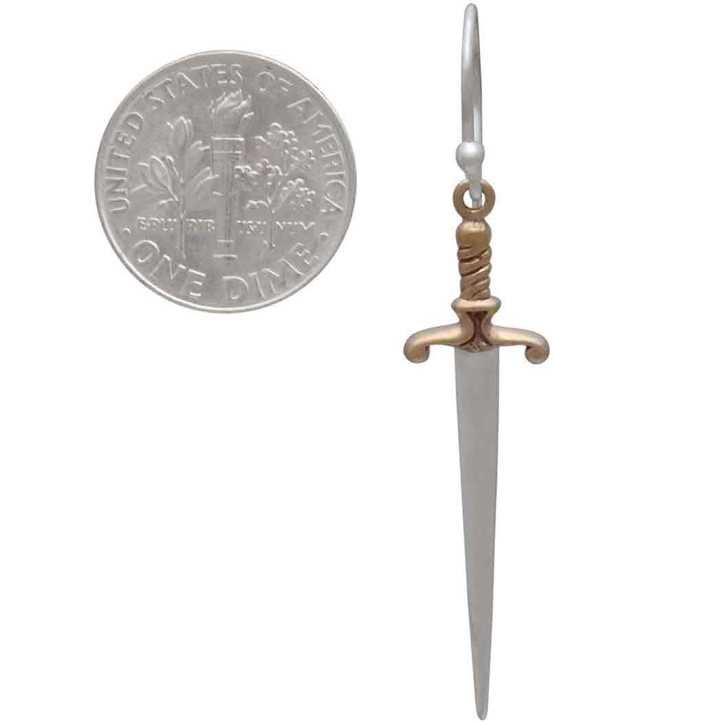 Sterling Silver Sword Dangle Earrings 38x10mm dagger