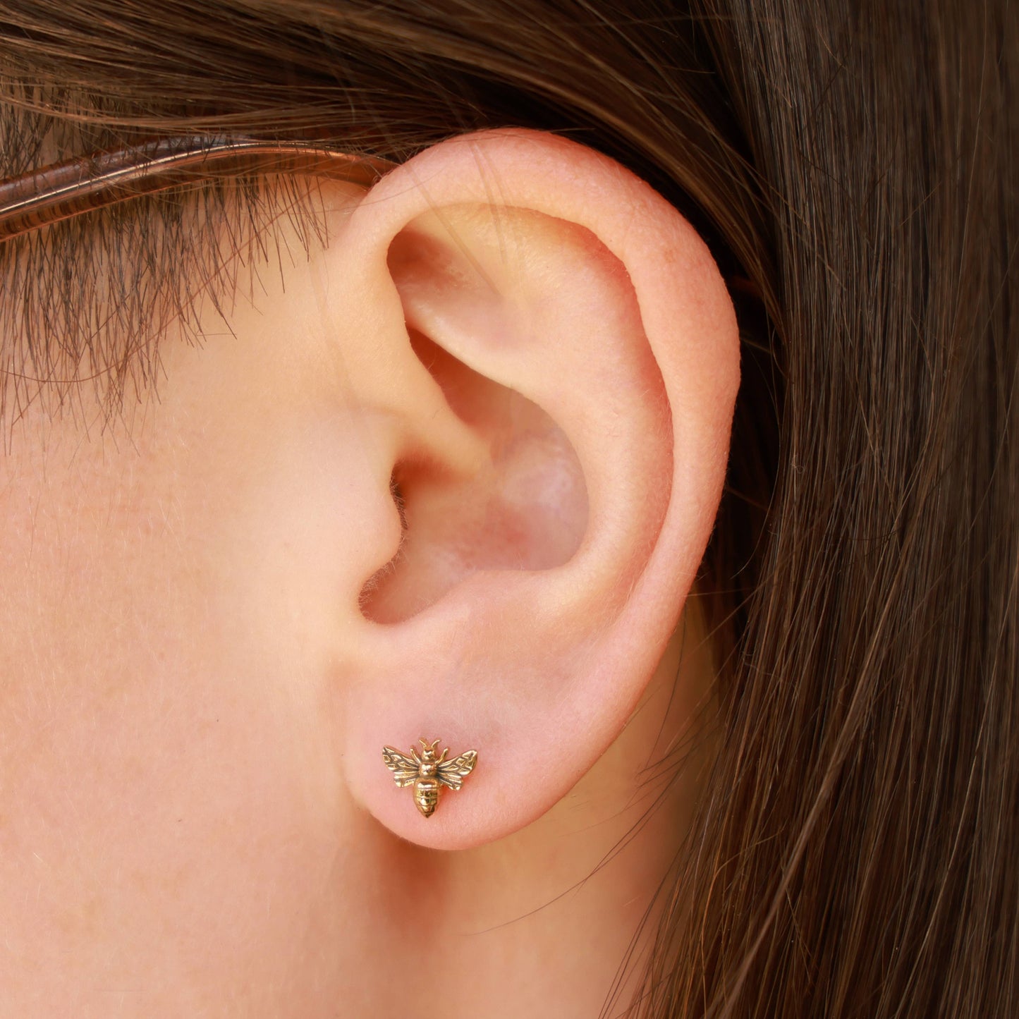Tiny Bee Post Earrings 6x8mm: Bronze