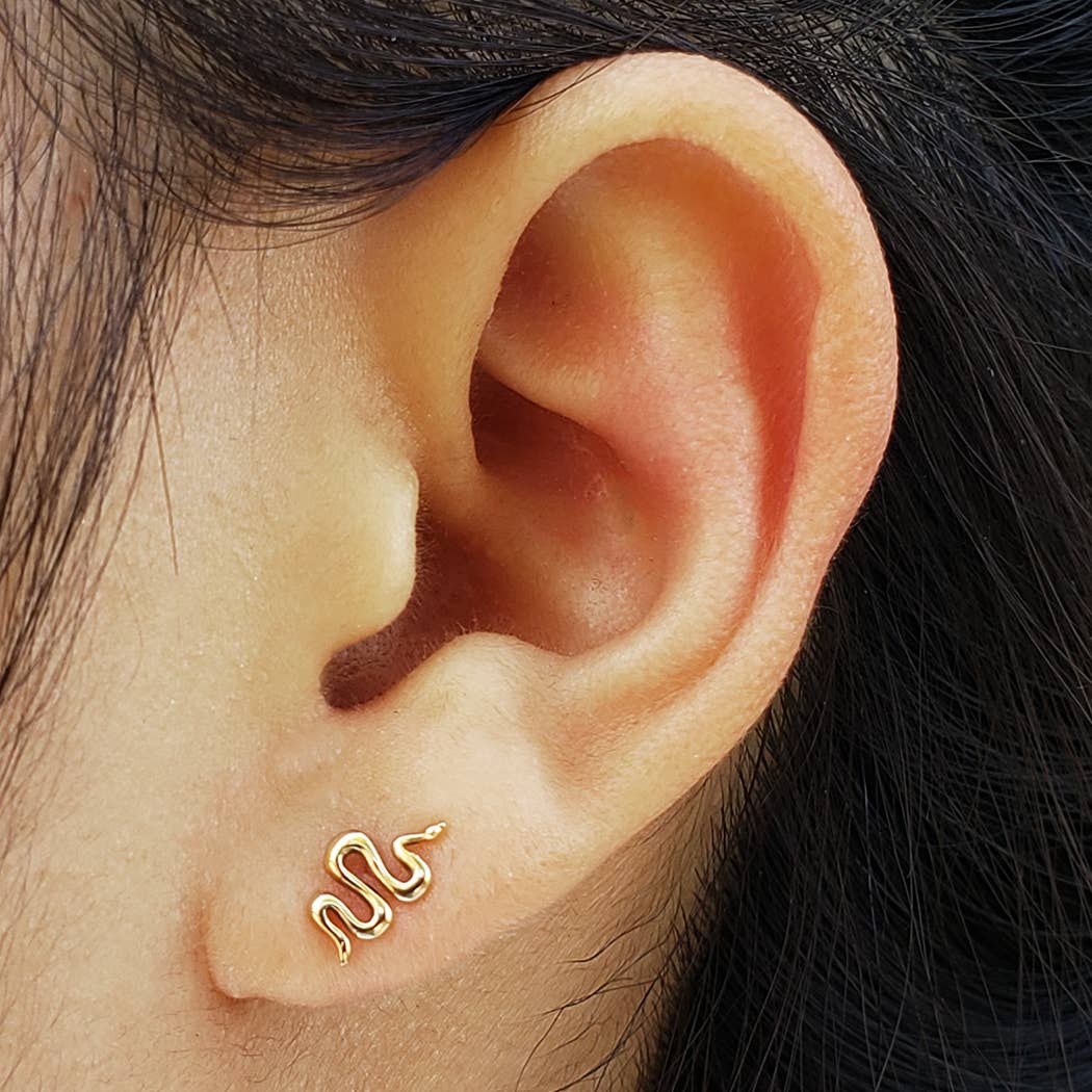 Snake Post Earrings 9x5mm: Bronze