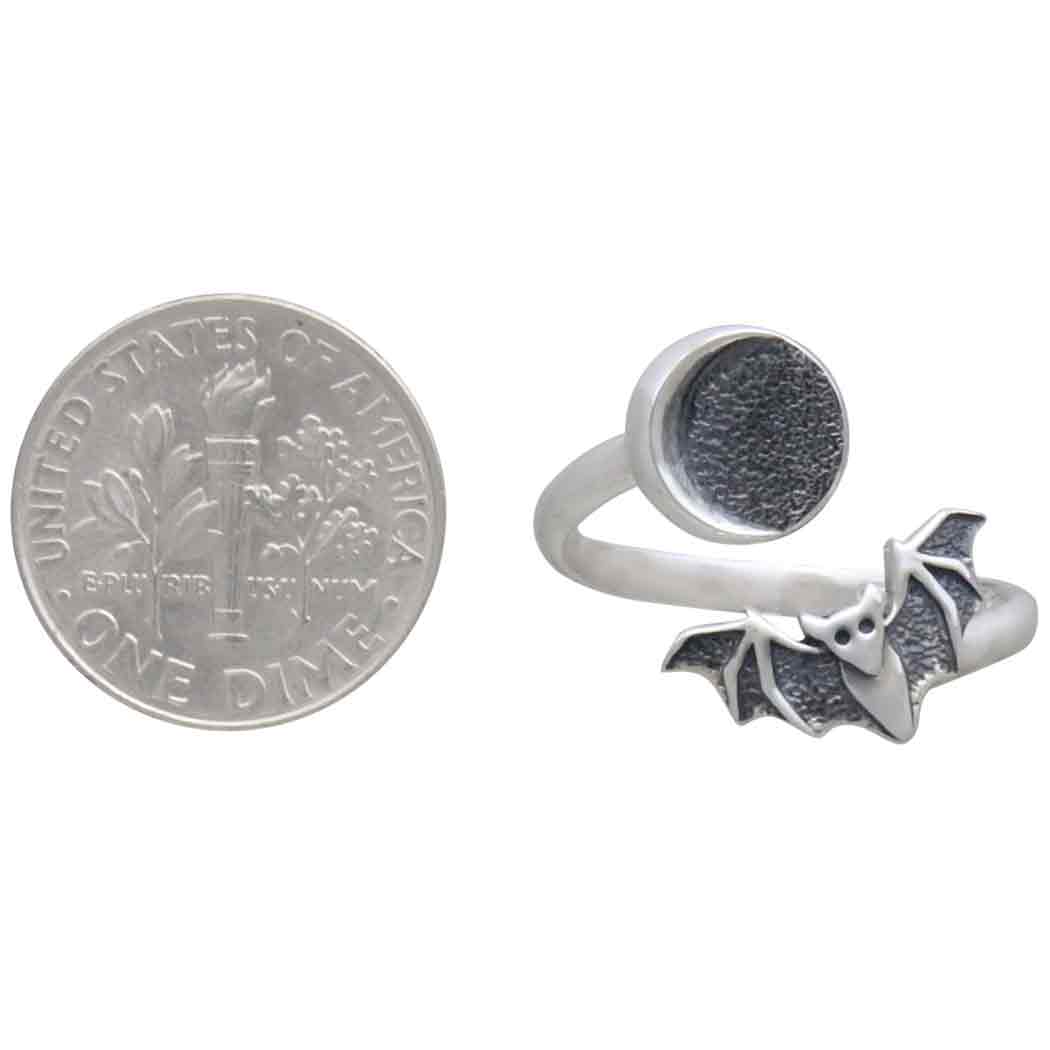 Sterling Silver Adjustable Moon and Bat Ring