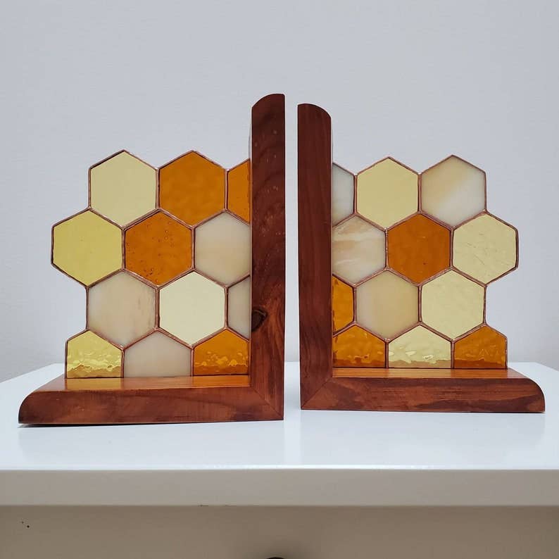 Honeycomb Stained Glass Bookends