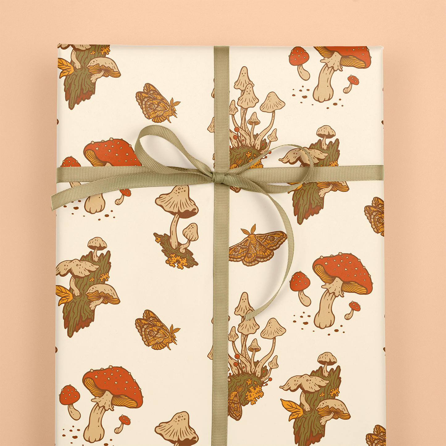 Recyclable Gift Wrap / Wrapping Paper: Mushrooms (Green & Cr