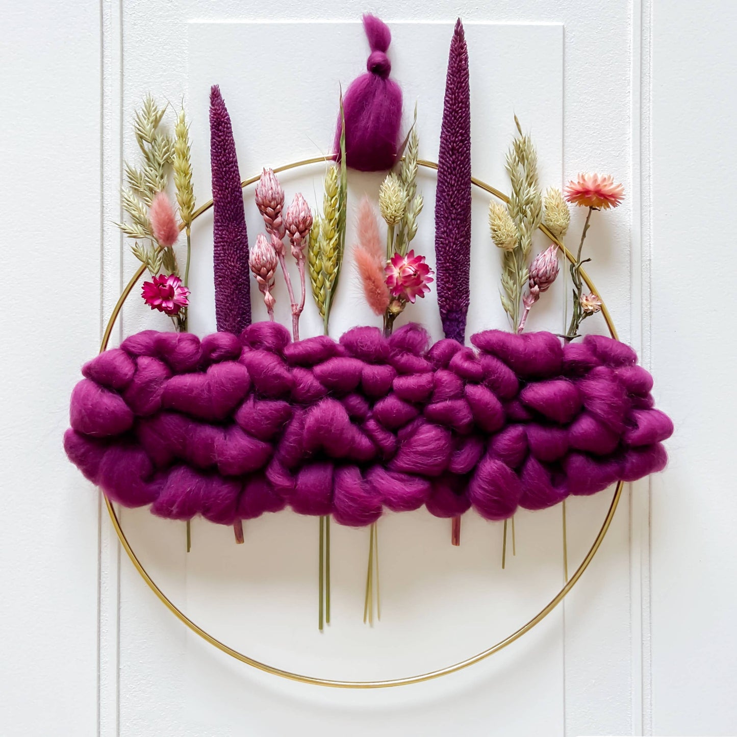 Purple Dried Flowers & Merino Wool Wreath