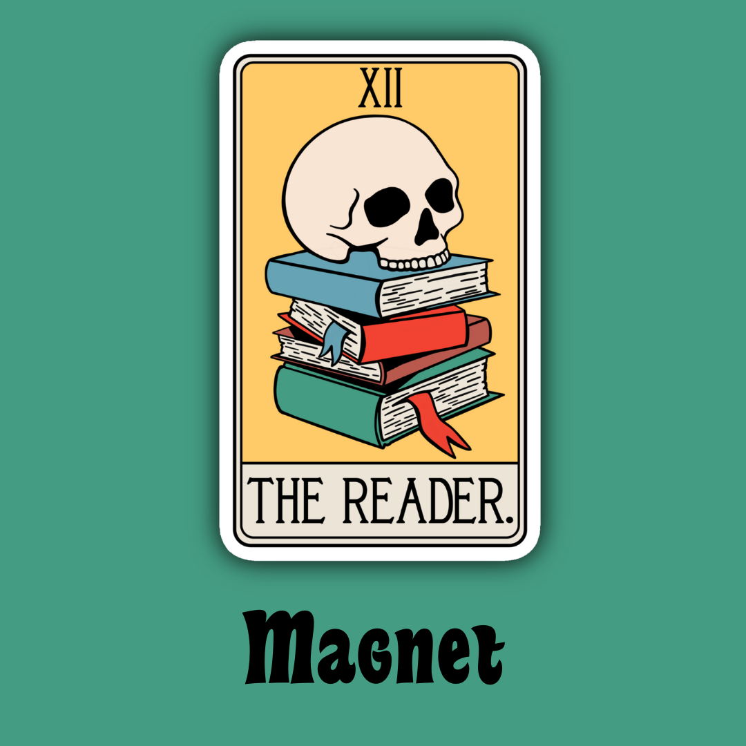 The Reader Tarot Card Skull Books Fridge/Locker Magnet