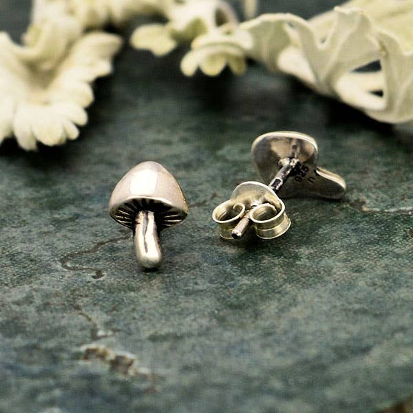 Mushroom Post Earrings 8x6mm: Recycled Sterling Silver