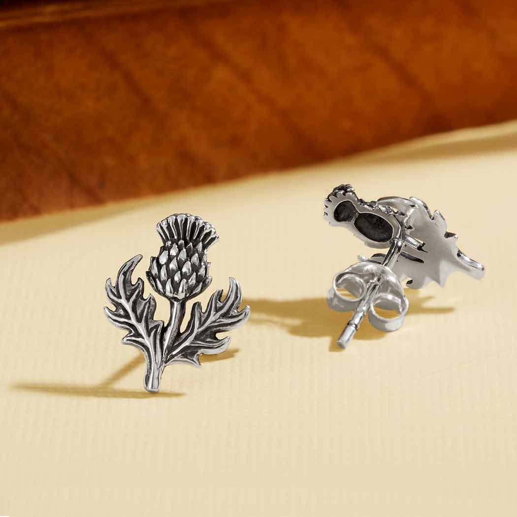 Sterling Silver Dimensional Thistle Post Earrings 13x11mm