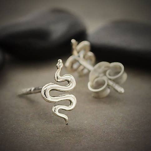 Snake Post Earrings 9x5mm: Recycled Sterling Silver